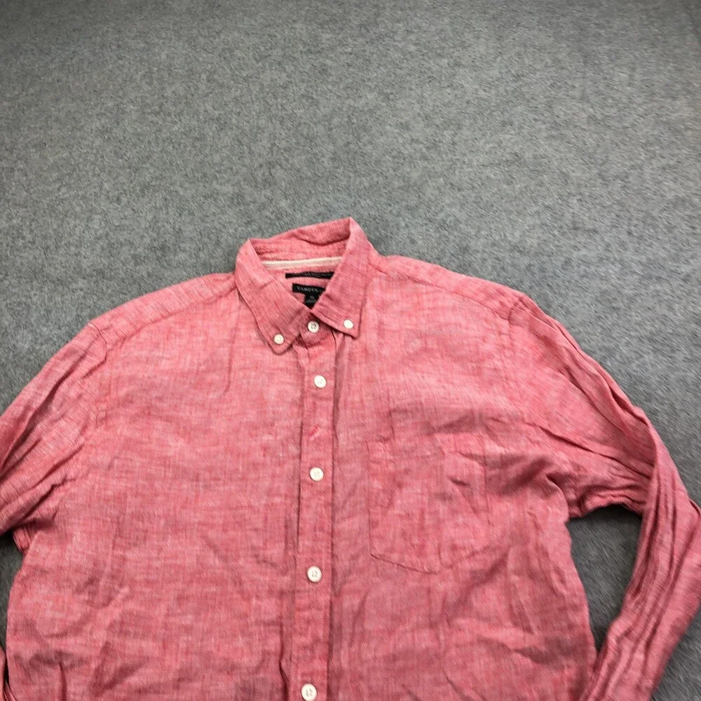 Banana Republic Shirt Mens Medium Red Linen Long Sleeve Button Down Camden Fit
